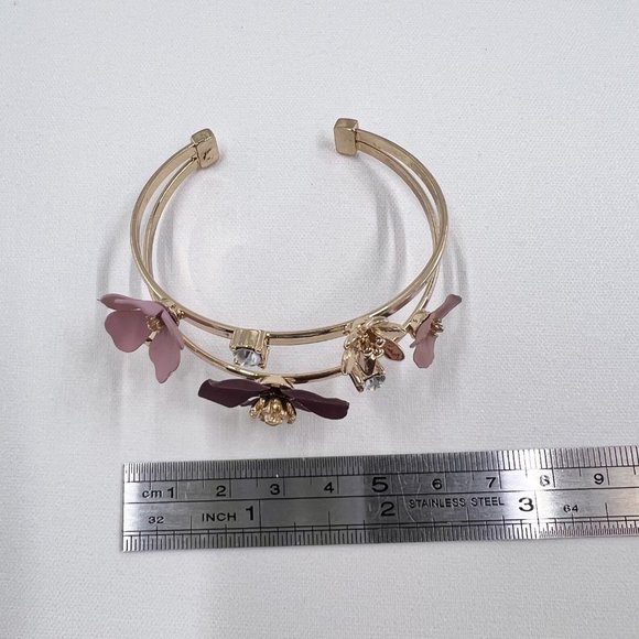 🌸🌼💕 Host Pick - NWOT - Burgundy and Pink Flowers on Gold Tone Bracelet - Picture 7 of 8